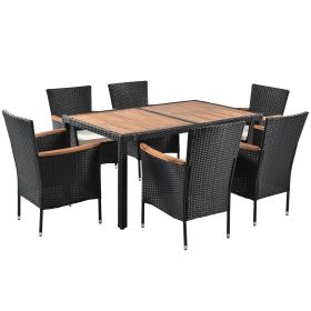 Outdoor Patio Garden PE Rattan Dining Table Set 7-Piece