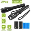 2Packs T6 Tactical Military LED Flashlight 50000LM Zoomable Rechargeable Flashlight Torch w/ 5Modes SOS Night Light