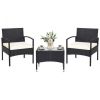 Lawn Backyard Patio Wicker Rattan Furniture 3 Pieces Set With Cushion