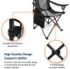 Outdoor Padded Folding Camping Chair Lawn Chair with Cup Holder,Black+Grey