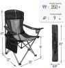 Outdoor Padded Folding Camping Chair Lawn Chair with Cup Holder,Black+Grey