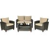 Patio Garden Outdoor Rattan Furniture Set With Cushions  4 Pce Set