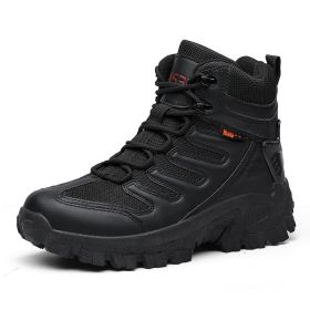 Large Size Combat Boots Men Desert Camping Non-slip Wear-resistant Sport High Top Footwear Outdoor Mountaineering Casual Shoes (Color: Black, size: 41)