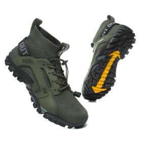 Spring Autumn Outdoor Mesh Fly Woven Sport Hiking Shoes Men Big Child Fashion Breathable High-top Climbing Walking Elastic Laces (Color: Army Green, size: 42)