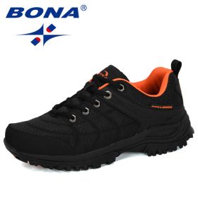 BONA 2022 New Designers Popular Hiking Shoes Man Nubuck Leather Mesh Outdoor Men Sneakers Climbing Shoes Men Sport Shoes Trendy (Color: Charcoal grey orange, size: 10.5)