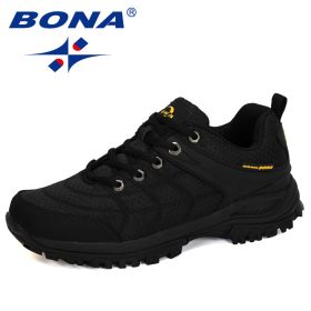 BONA 2022 New Designers Popular Hiking Shoes Man Nubuck Leather Mesh Outdoor Men Sneakers Climbing Shoes Men Sport Shoes Trendy (Color: Charcoal grey yellow, size: 8.5)