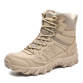 Outdoor Men Hiking Shoes Waterproof Breathable Tactical Combat Army Boots Desert Training Sneakers Anti-Slip Mens Military Boots (Color: sand color, size: 42)