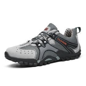 Spring Summer Men Outdoor Hiking Shoes Big Size Mens Mountain Climbing Trekking Sneakers Black Grey Mens Sport Shoes Hombre Male (Color: Gray, size: 45)