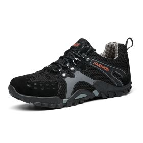 Spring Summer Men Outdoor Hiking Shoes Big Size Mens Mountain Climbing Trekking Sneakers Black Grey Mens Sport Shoes Hombre Male (Color: Black, size: 38)