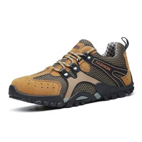 Spring Summer Men Outdoor Hiking Shoes Big Size Mens Mountain Climbing Trekking Sneakers Black Grey Mens Sport Shoes Hombre Male (Color: Khaki, size: 41)