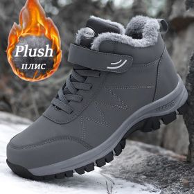 Winter Men Boots Plush Leather Waterproof Sneakers Climbing Hunting Shoes Unisex Lace-up Outdoor Warm Hiking Boot Man (Shoe Size: 45, Color: MX2916 Dark Gray)