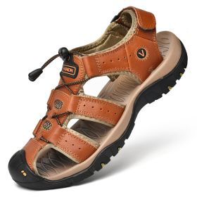 Men Summer Leather Sandal Outdoor Casual Shoe Man Mountain Hiking Sandals Non-slip High Quality Trekking Sandal Plus Size 46 (Color: Brown, size: 41)