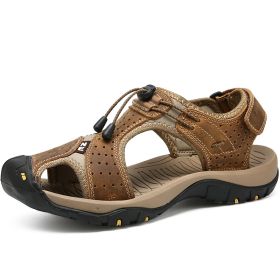 Men Summer Sandal Cow Leather Hiking Sandal Man Beach Sandal Outdoor Casual Shoe High Quality Leather Aqua Shoes Plus Size 46 (Color: Brown, size: 44)