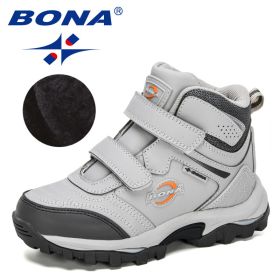 BONA 2020 New Designers Plush Snow Boots Children Sport Sneakers Terkking Boots Kids Hiking Mountain Climbing Camping Footwear (Color: Light gray dark grey, size: 4.5)