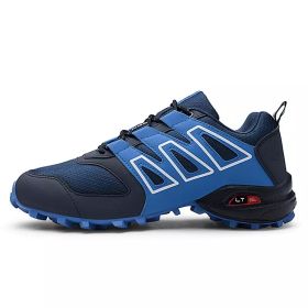 Men's comfortable sneakers wear shoes walking shoes mesh material men's hiking shoes non-slip outdoor sports shoes (Color: Blue, size: 7)