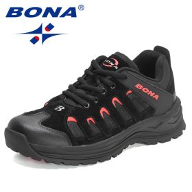 BONA 2022 New Designers Hiking Shoes Outdoor Sneakers Men Travel Shoes Non-slip Breathable Sports Shoes Man Work Shoe Mansculino (Color: Black Red, size: 8.5)