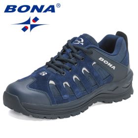 BONA 2022 New Designers Hiking Shoes Outdoor Sneakers Men Travel Shoes Non-slip Breathable Sports Shoes Man Work Shoe Mansculino (Color: Deep blue S gray, size: 8)