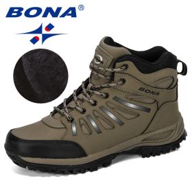 BONA New Designers Popular Trekking Shoes Men Leather Climbing Sport Sneakers Man Zapatillas Outdoor Hombre Hiking Shoes (Color: Medium grey black, size: 8)