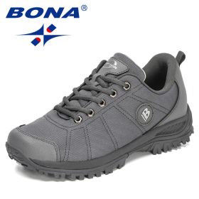 BONA 2022 New Designers Hiking Shoes Men Trekking Sneakers Walking Mountain Outdoor Shoes Man Trail Running Tourism Footwear (Color: Dark grey light gray, size: 8.5)