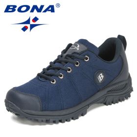 BONA 2022 New Designers Hiking Shoes Men Trekking Sneakers Walking Mountain Outdoor Shoes Man Trail Running Tourism Footwear (Color: Deep blue S gray, size: 9)